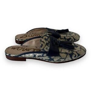 Sam Edelman Mules 7.5 Tassel Gold Print Blue Details Great Condition Luxury​